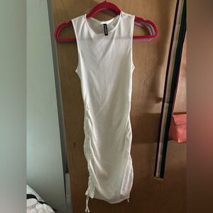White Scrunch Ribbed Mini Dress